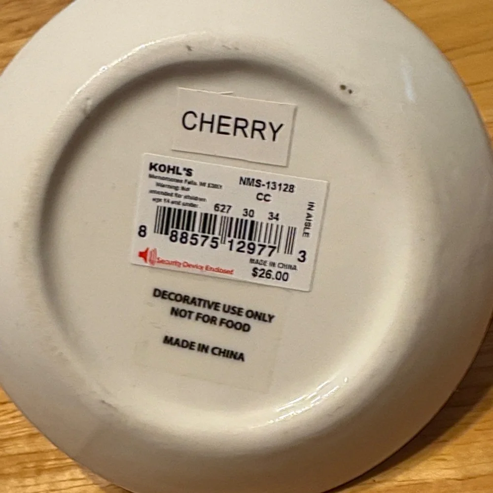 Kohl's White Ceramic Cat Jewelry Dish with Purple Script